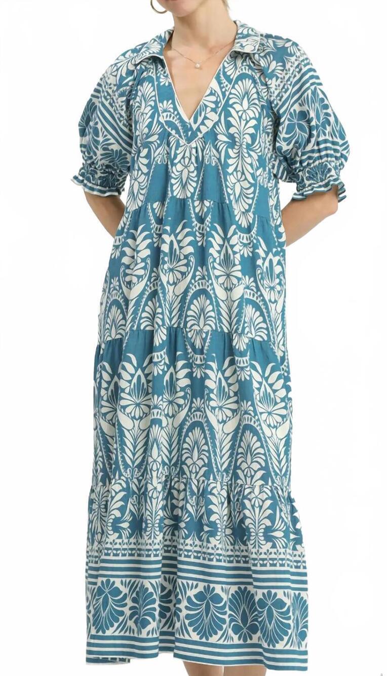 NEW UMGEE border midi dress in light blue